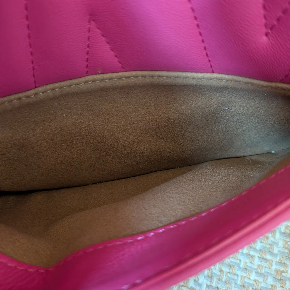 Stuart Weitzman Vibrant Pink Crossbody Bag with Gold Details, See Pics For Flaws - Picture 14 of 17